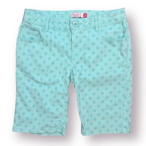 SO Polka Dot Bermuda Jean Shorts Mint Green Cotton Blend Girls 14 - Picture 1 of 7